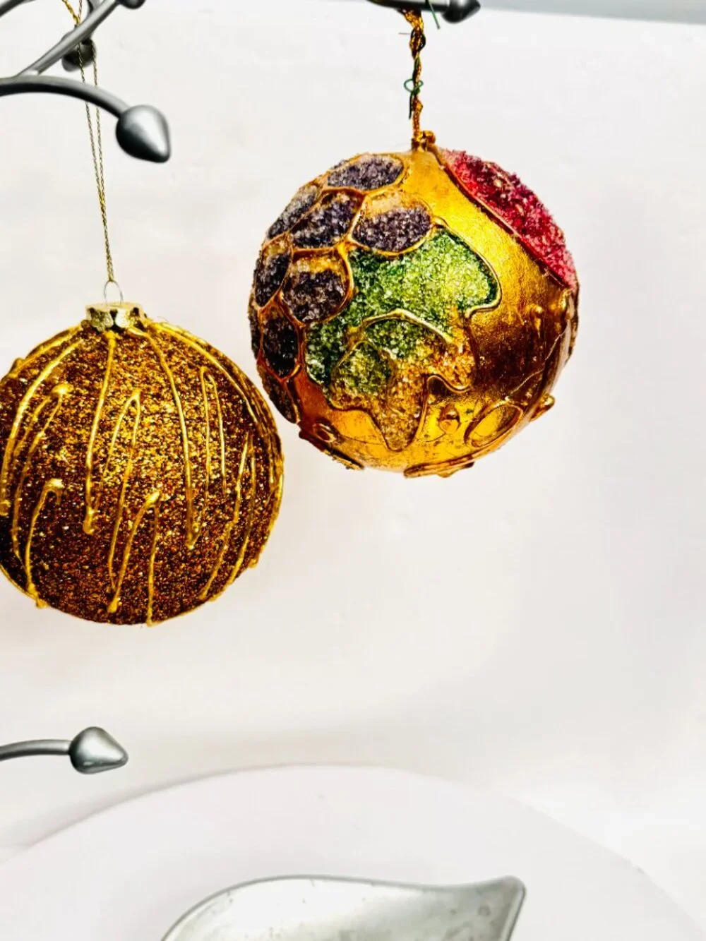 2 Textured Golden Ball Christmas Ornament 4.5